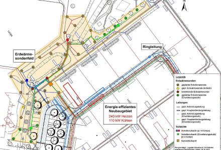 Kaltes Nahwärmenetz mit zentralem Erdwärmesondenfeld