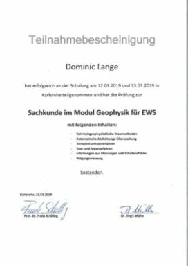 HydroTherm - Dominic Lange Auszeichnung Geophysik für EWS